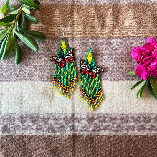Beadwork Earrings -- Green Mariposa (Monarch Butterfly)