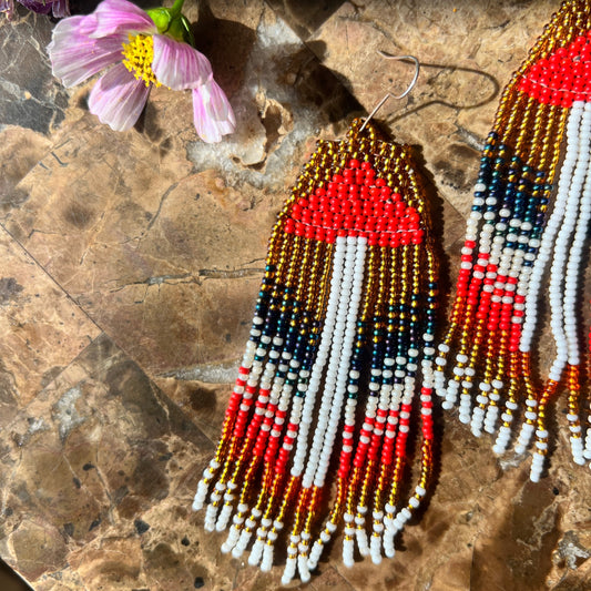 MushWOMB Beadwork Earrings -- Fire and Water