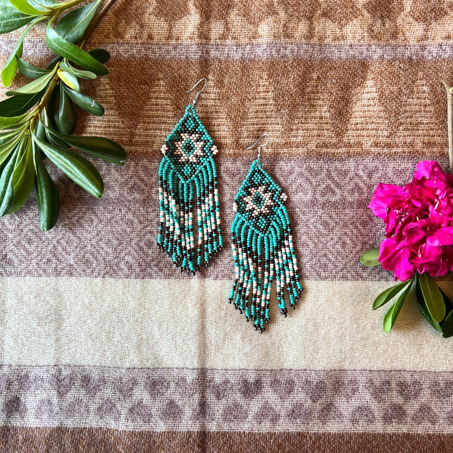 Beadwork Earrings -- Butterfly Arrow (Turquoise)