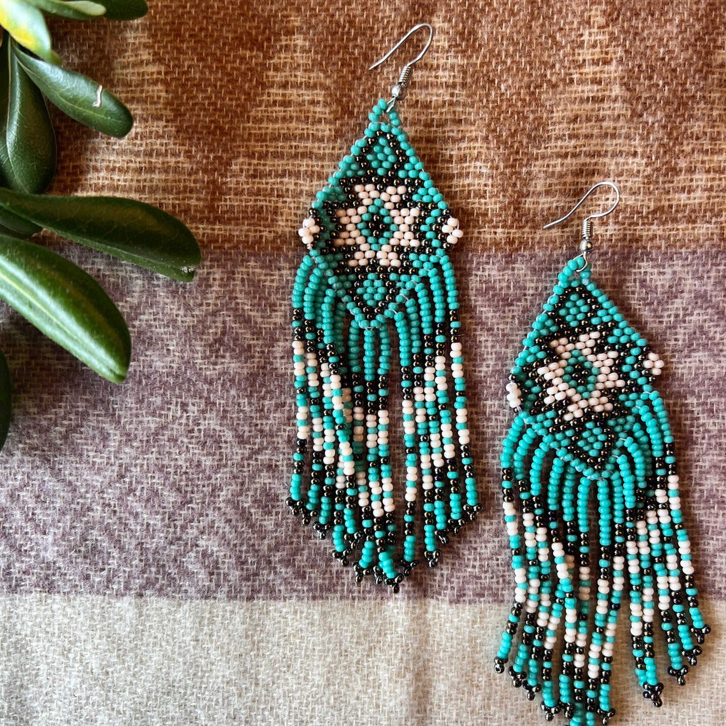 Beadwork Earrings -- Butterfly Arrow (Turquoise)