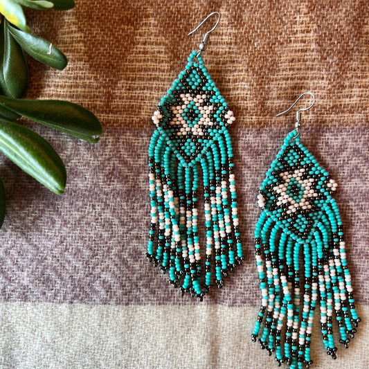 Beadwork Earrings -- Butterfly Arrow (Turquoise)