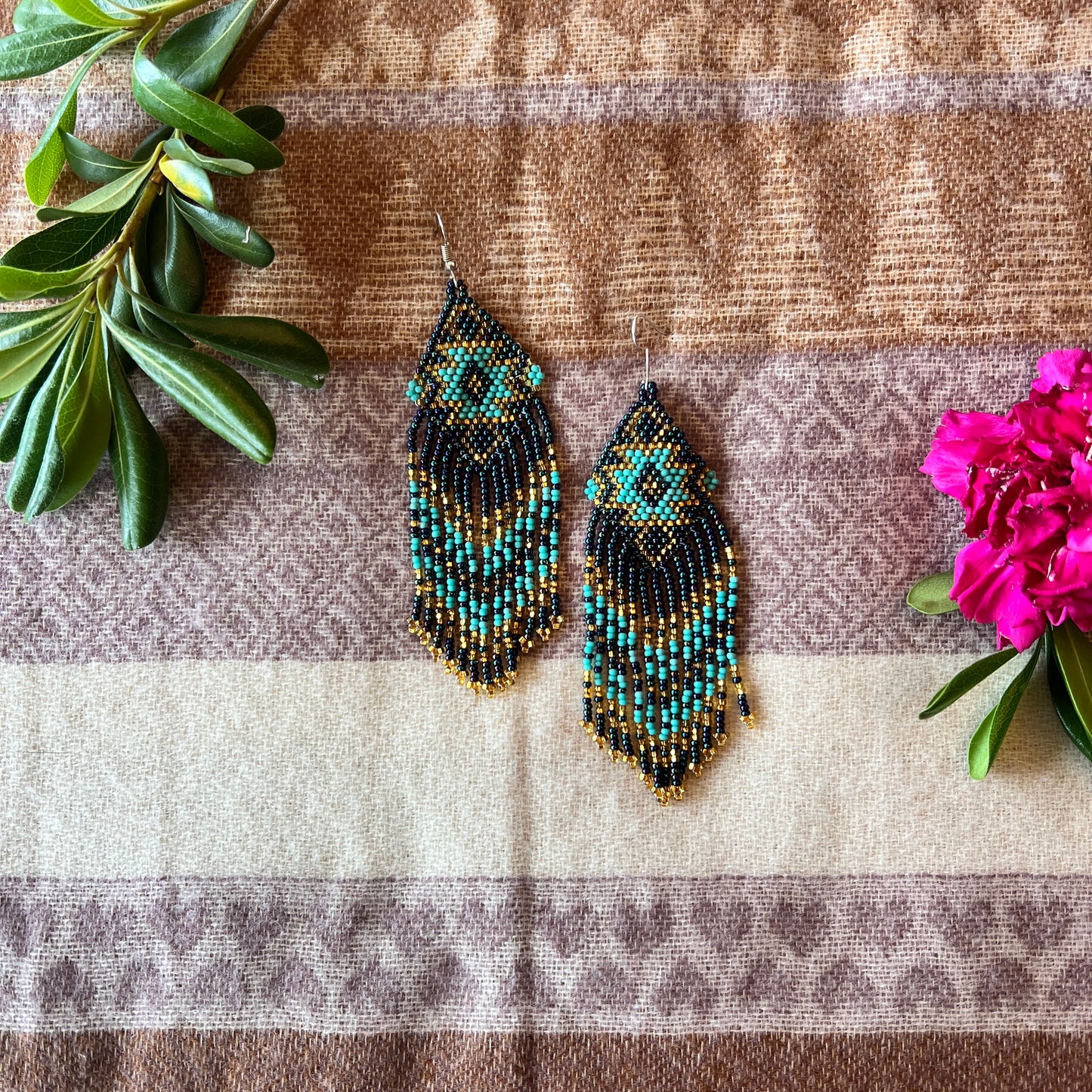 Beadwork Earrings -- Butterfly Arrow (Midnight Blue)
