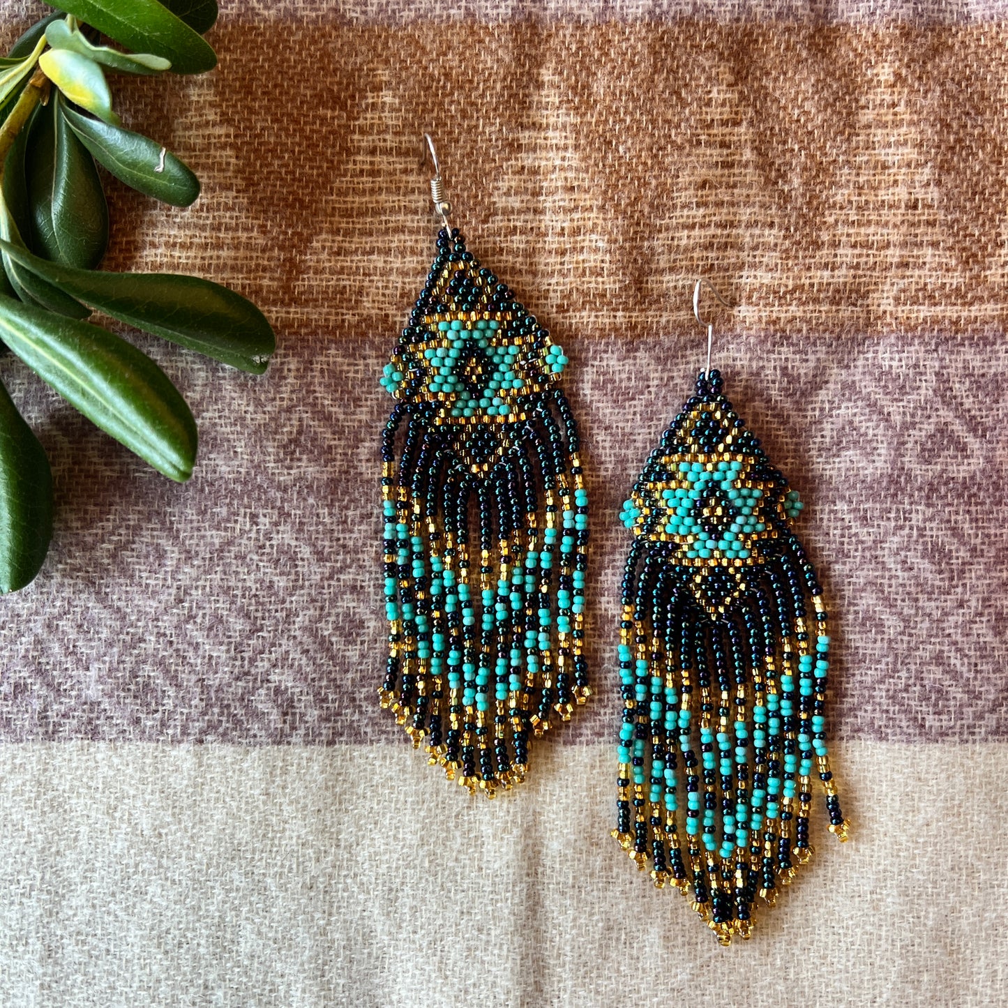 Beadwork Earrings -- Butterfly Arrow (Midnight Blue)