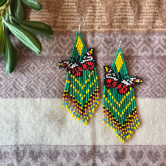 Beadwork Earrings -- Green Mariposa (Monarch Butterfly)