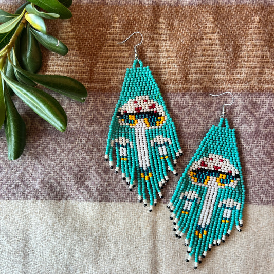 Beadwork Earrings -- Turquoise Amanita