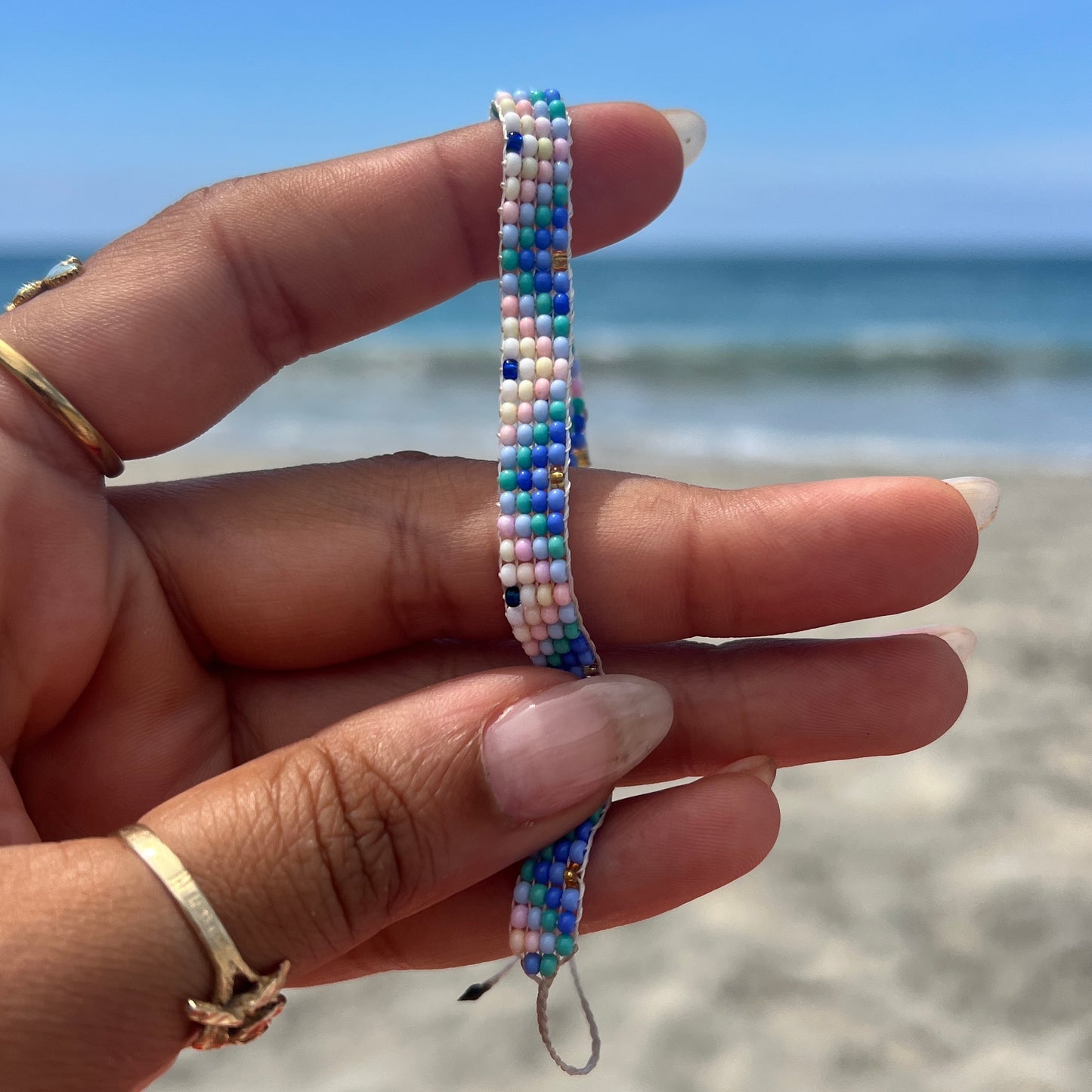 Beadwork Bracelet -- Pastel Hues (Blue + Light Pink)