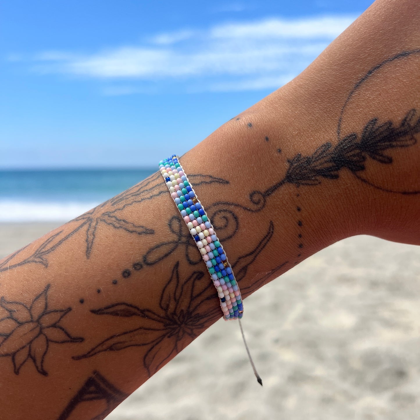 Beadwork Bracelet -- Pastel Hues (Blue + Light Pink)