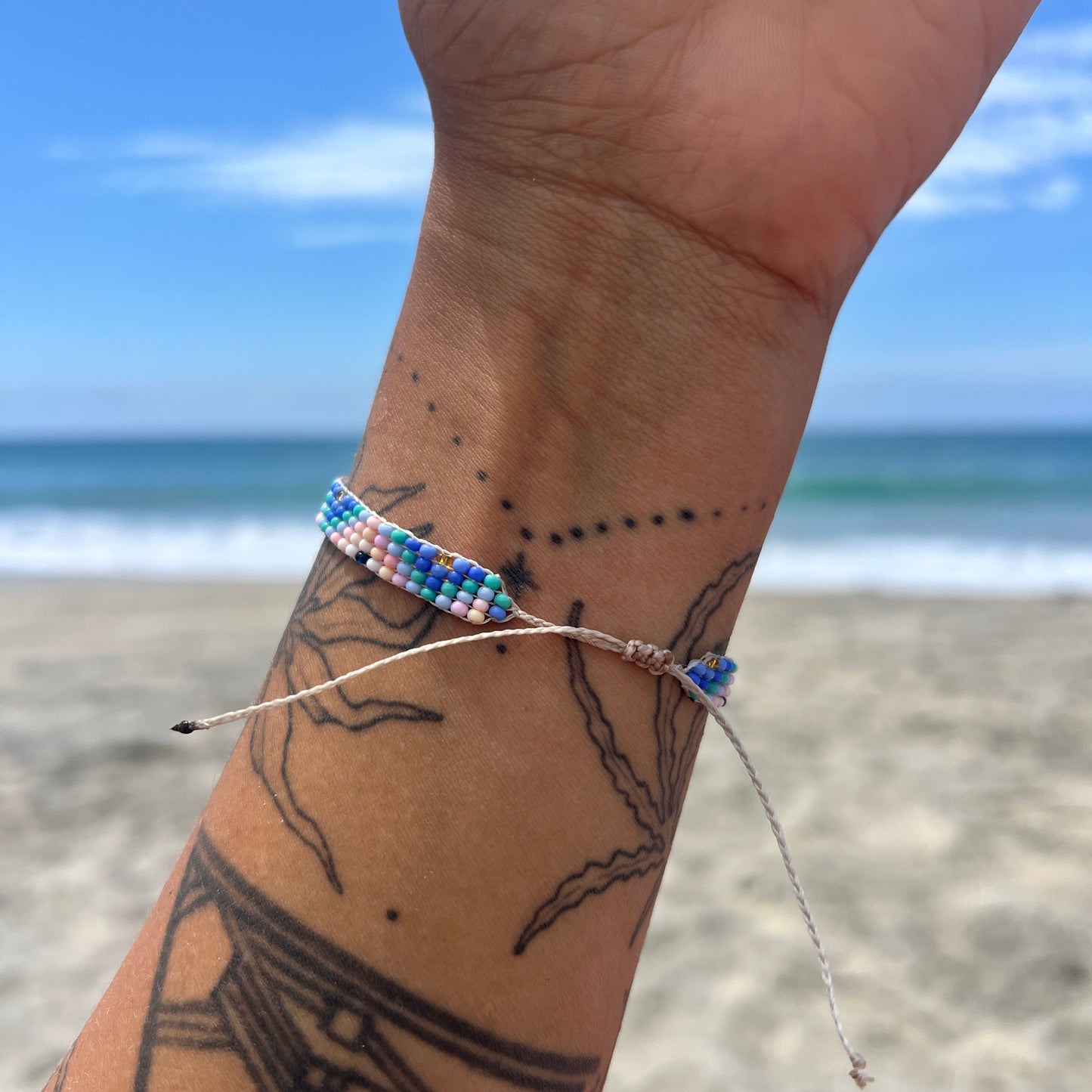 Beadwork Bracelet -- Pastel Hues (Blue + Light Pink)