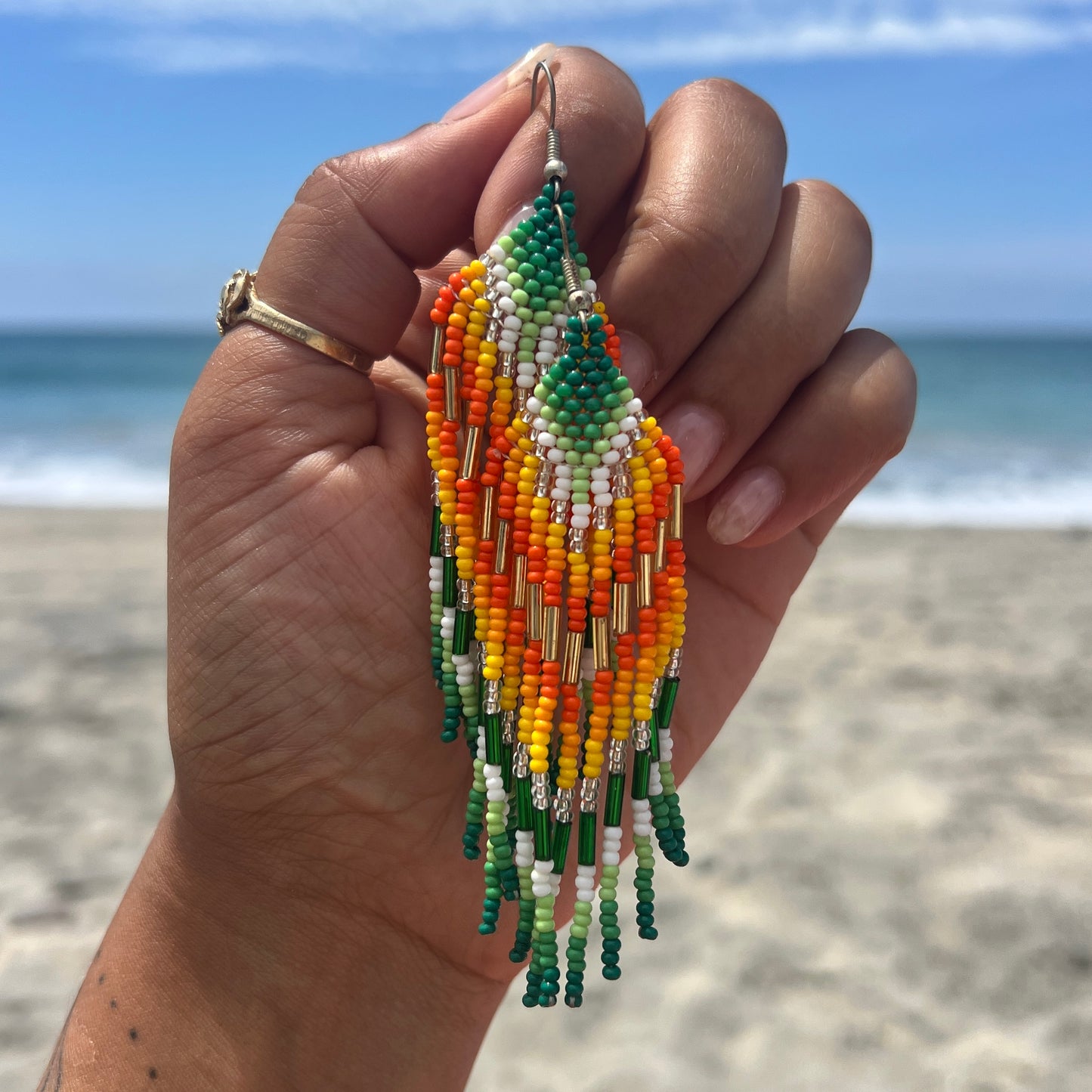 Beadwork Earrings -- Sun + Plants