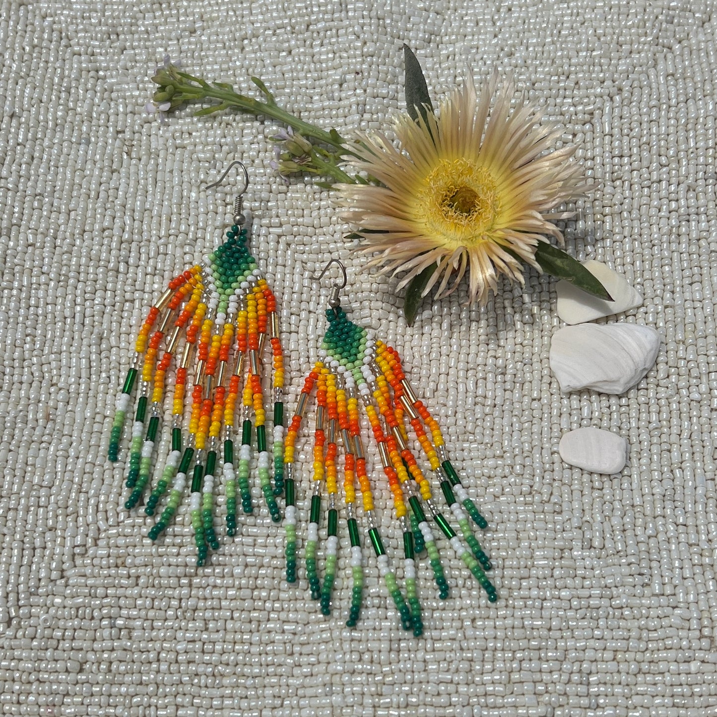Beadwork Earrings -- Sun + Plants