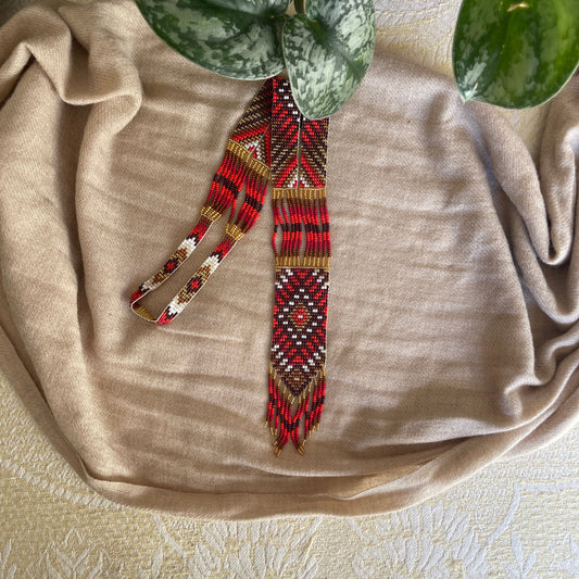 beadwork necklace -- rooted red and gold