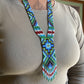 beadwork necklace -- sea tones with red four directions star