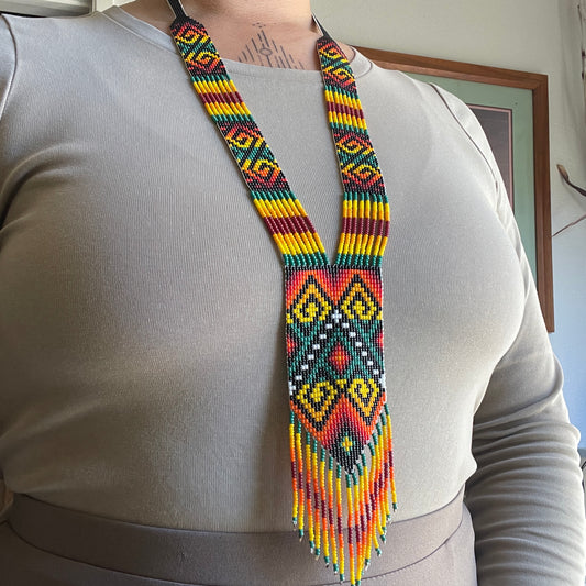 beadwork necklace -- motherland rasta tones with spirals