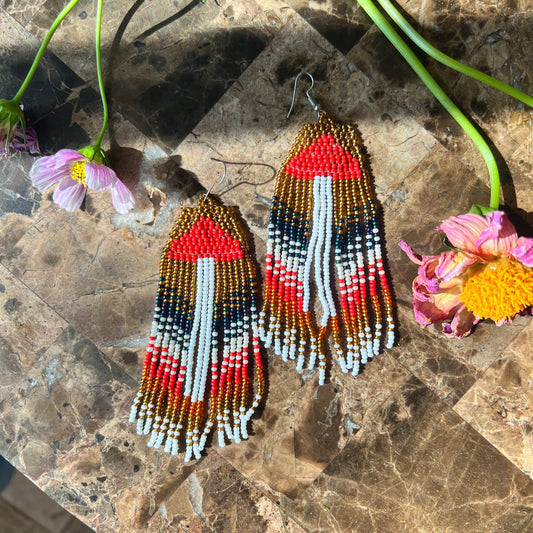 MushWOMB Beadwork Earrings -- Fire and Water
